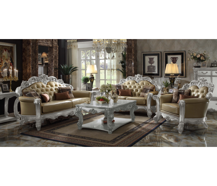 Vendome - Chair With 2 Pillows - Bone Silver Patina
