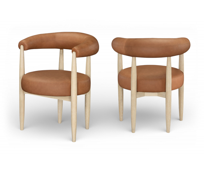 Sable - Vegan Leather Upholstered Dining Chair (Set of 2) - Cognac / Painted Natural - Orange