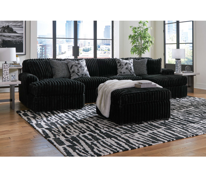 Midnight-Madness - Onyx - 4 Pc. - 3-Piece Sectional With Laf And Raf Corner Chaises, Ottoman
