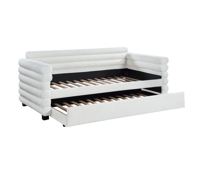 Patricia - Arms & Slats Boucle Upholstered Twin Day Bed With Trundle - White