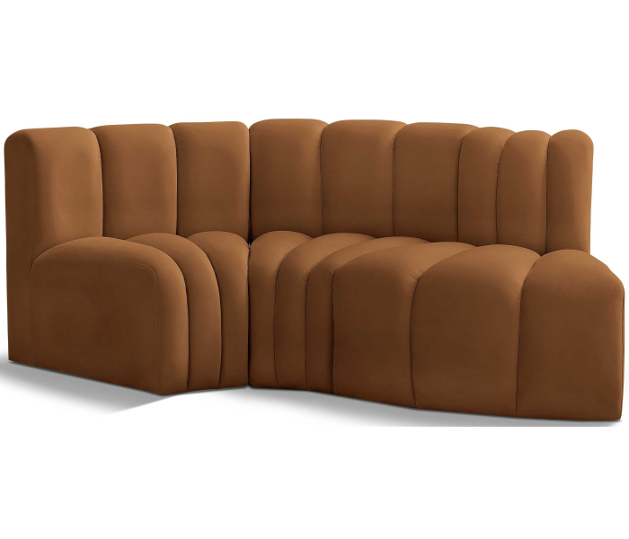 Arc - Velvet 3 Piece Modular L-Shaped Sofa - Saddle, 70"