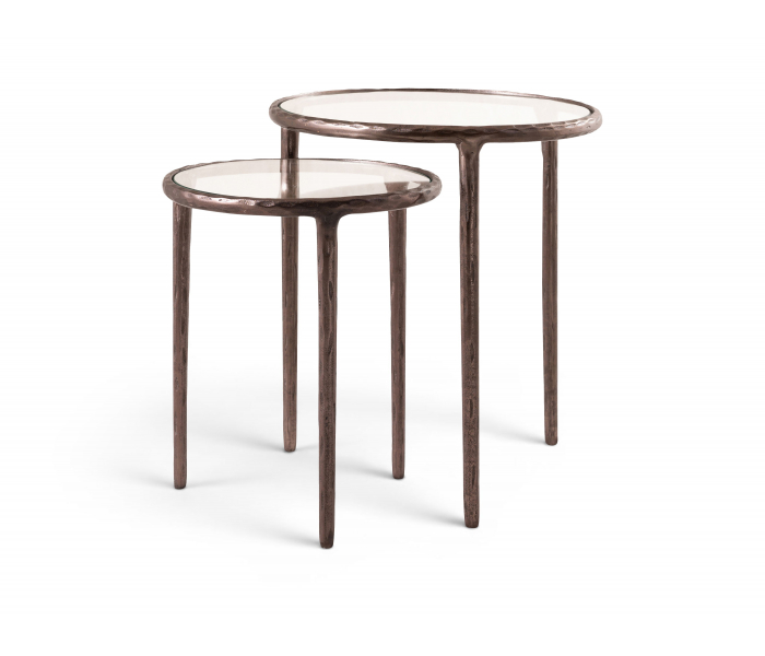 Evren - Glass Top And Aluminum Base 2 Piece Nesting End / Side Table - Clear / - Bronze, 18"
