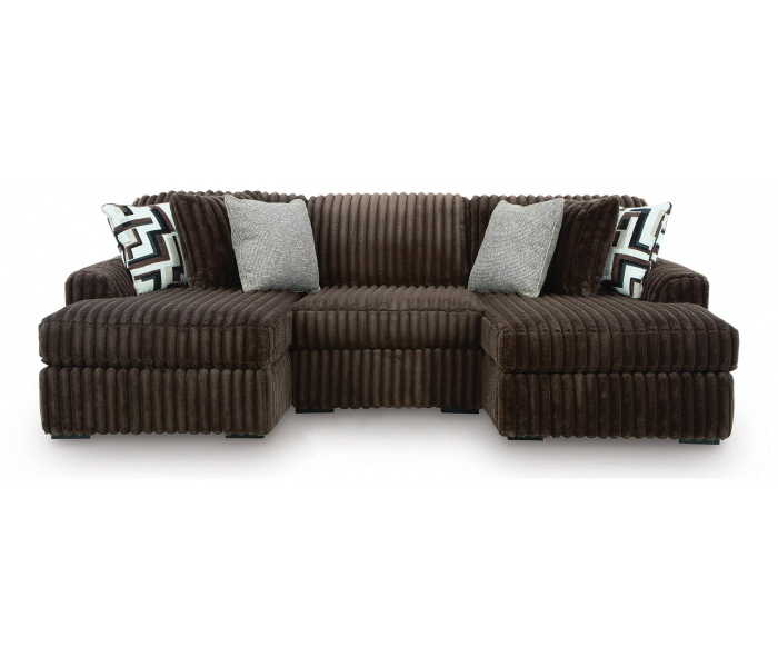 Midnight-Madness 3-Piece Double Chaise Sectional With Armless Chair Chocolate, 115"