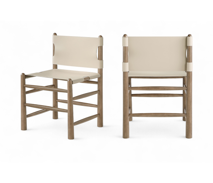 Santos - Vegan Leather Upholstered Dining Chair (Set of 2) - Beige / Stained Brown - Beige