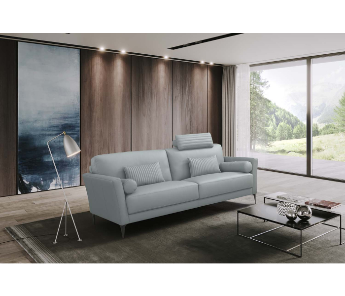 Tussio - Sofa With 5 Pillows - Watery Leather - Gray, 84"