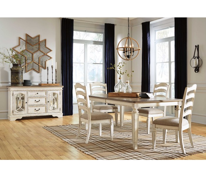 Realyn - White - 6 Pc. - Extension Table, 4 Ladderback Side Chairs, Server