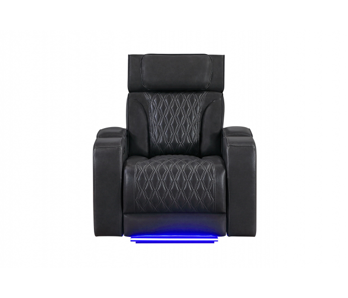 U8611 - Power Recliner With Power Headrest And LED - Charcoal - Black
