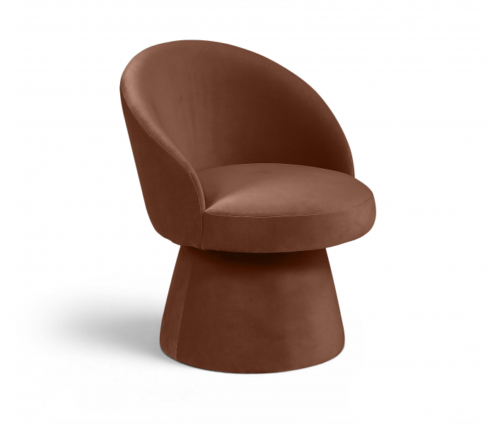 Selene - Velvet Performance Fabric Upholstered Swivel Dining Chair - Cognac - Dark Brown