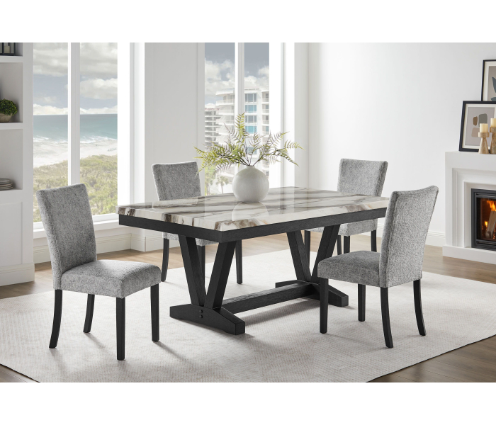 D1319 - 7 Piece Dining Room Set (Dining Table And 6 Dining Chair) - Black / Light Grey - Black