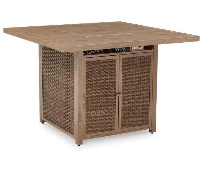 Walton Bridge - Driftwood - Square Bar Table W/Fire Pit