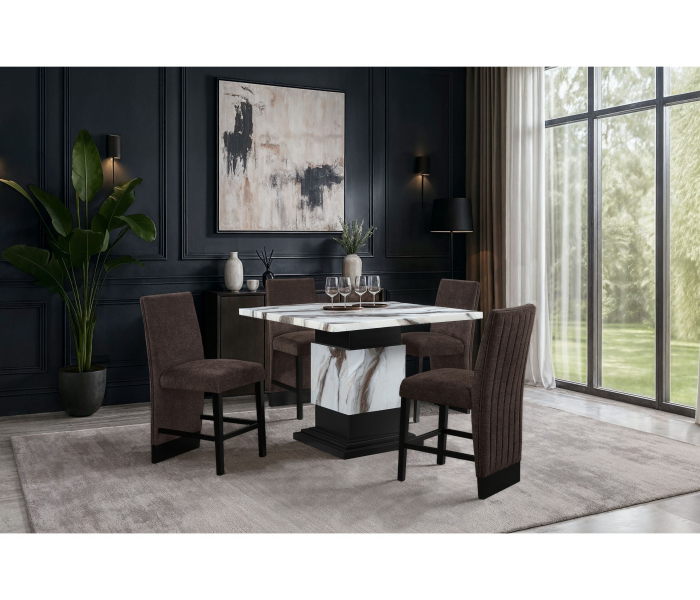 D12BT - 5 Piece Dining Room Set (Bar Table And 4 Bar Stools) - Black / Brown / - Dark Brown