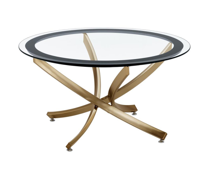 Brooke - Round Glass Top Coffee Table Metal Base - Brass - Gold, 35.5"