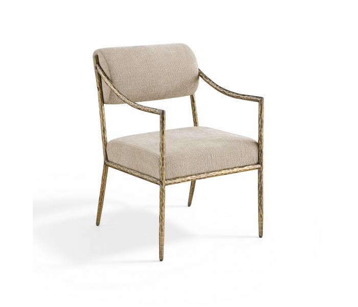 Bastille - Fabric Upholstered Dining Arm Chair (Set of 2) - Beige / Brass