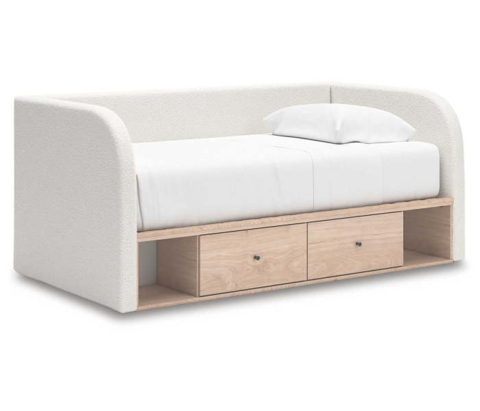 Arloster Upholstered Day Bed With Storage Tan / White