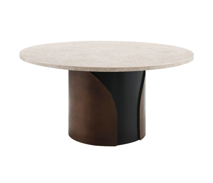 Rufina - Round Dining Table With Marble Top - Natural Marble Top & Walnut - Dark Brown, 60"