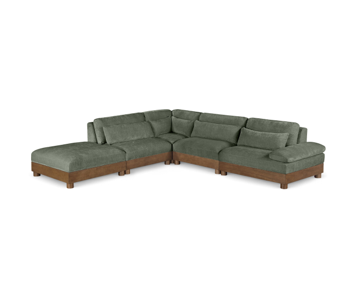 Turin - 127.75 " Fabric Upholstered 5 Pieces Modular Sectional - Green, 127.75"