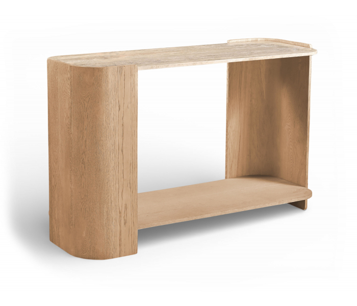 Calabria - Marble And Oak Wood Console Table - Beige / Natural - Beige, 52"