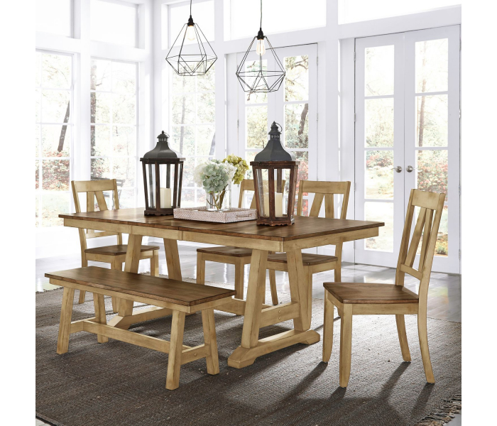 Lindsey Farm - 6 Piece Trestle Table Set - Brown - Light Brown