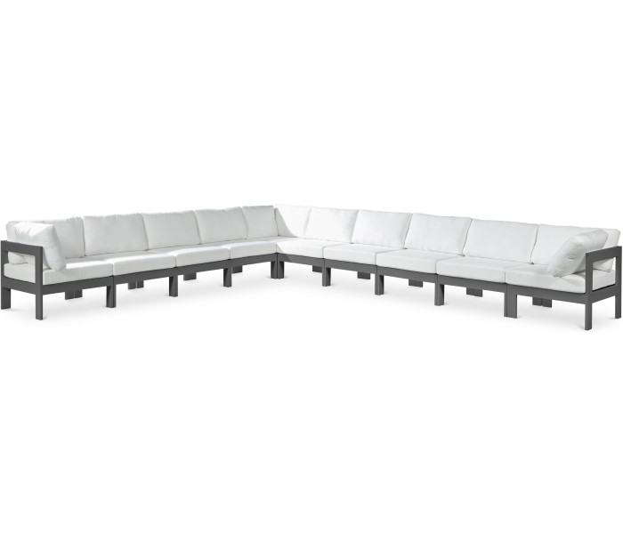 Nizuc - Outdoor Patio 10 Piece Modular Corner Sectional With Gray Frame, 180"