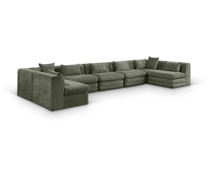 Stellar - 7 Piece Chenille Fabric 190" Upholstered Modular Sectional - Green, 190"