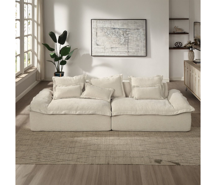 Jesse - Oversized Sofa With 6 Pillows - Beige Linen - Beige, 114"
