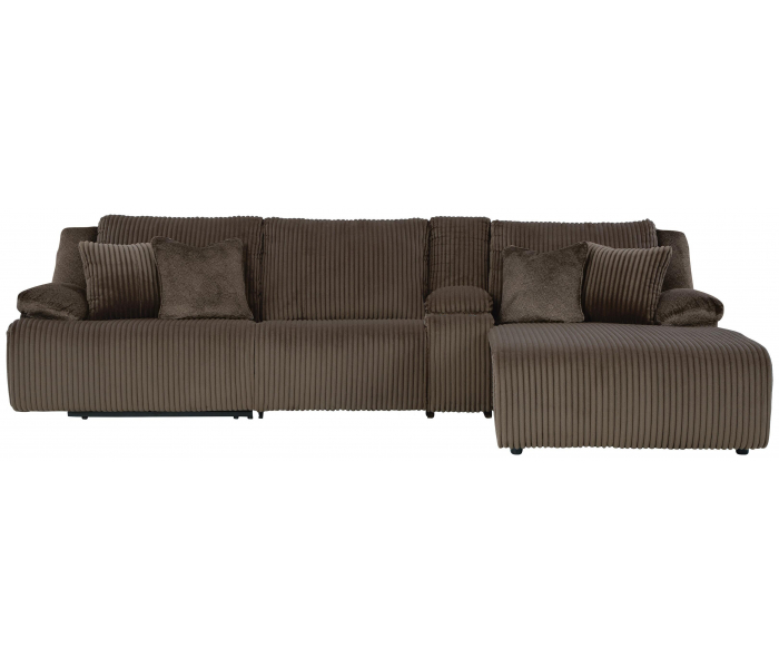 Top Tier 4-Piece Reclining Sectional With Raf Press Back Chaise, Armless Chair And Storage Console Chocolate, 143"
