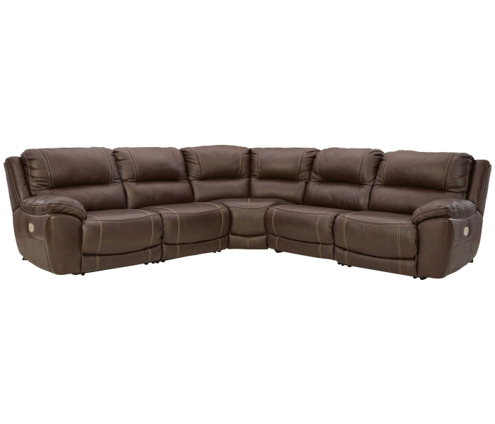 Dunleith - Chocolate - 5-Piece Power Reclining Sectional, 123"