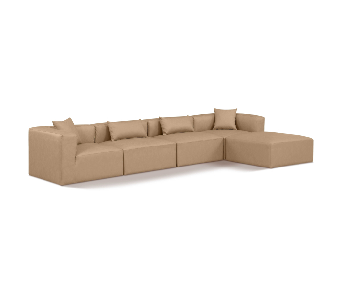 Cube - 5 Piece Modular Sectional With Chaise - Tan, 144"
