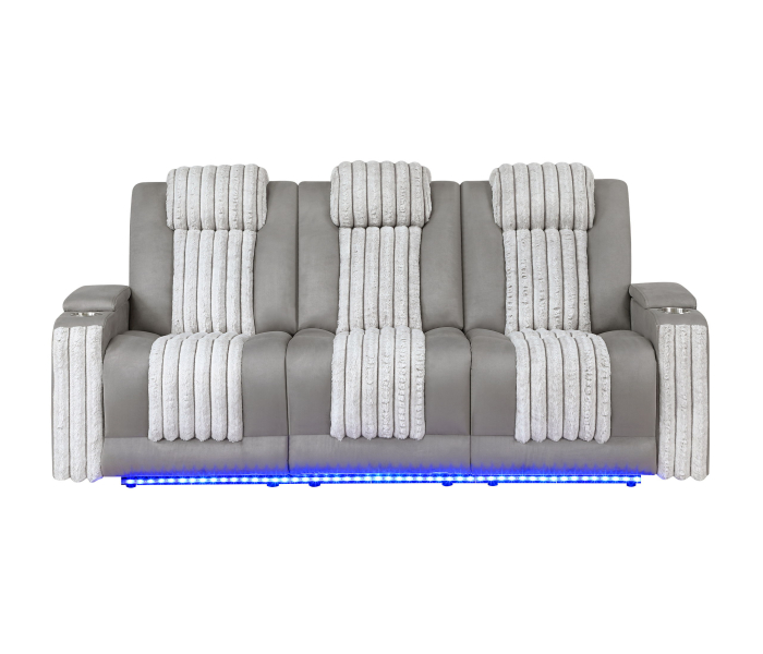 U8000 - Power Reclining Sofa With Power Headrest, Dropdown Table With Wood Trim & Reading Light & LED Light - Gray, 83"