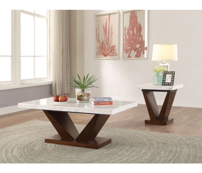 Forbes - Coffee Table - White Marble & Walnut, 47"