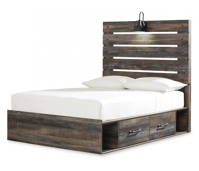 Drystan Panel Bed With 2 Side Drawers Brown / Beige