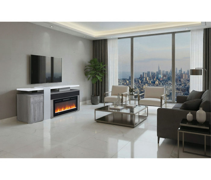 Zoro - 76" Entertainment Unit With Bluetooth Speaker - Dark Brown / - White
