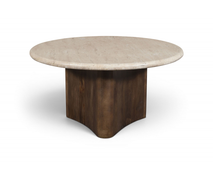 Pietra - Travertine And Mango Wood Coffee Table - Brown / - Dark Brown, 32"