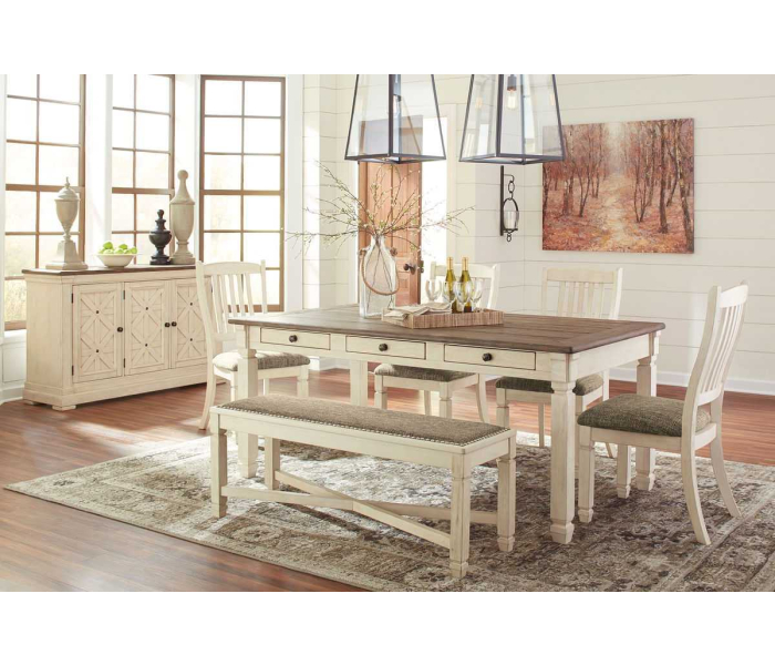 Bolanburg - Beige - 7 Pc. - Dining Room Table, 4 Side Chairs, Bench, Server
