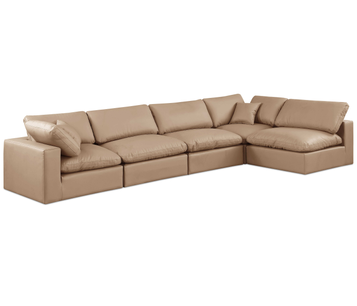 Comfy - 5 Piece Faux Leather Modular Sectional - Tan, 158"