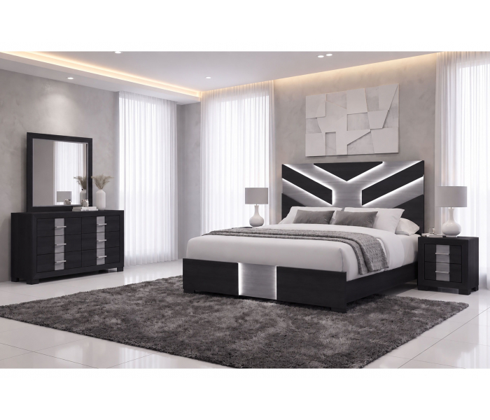 Optimus - 4 Piece Bedroom Set (Full Bed, Dresser, Mirror, Nightstand) - Black