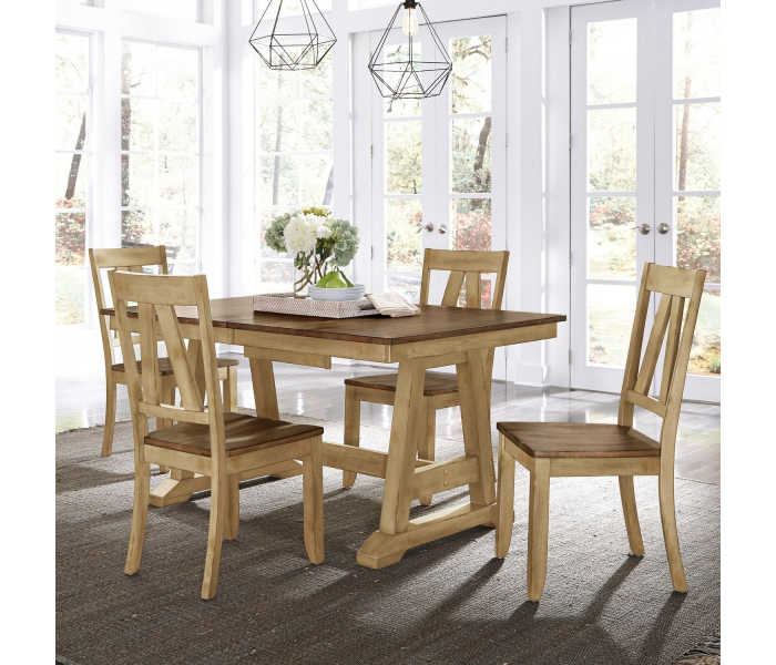 Lindsey Farm - 5 Piece Trestle Table Set - Brown / - Light Brown