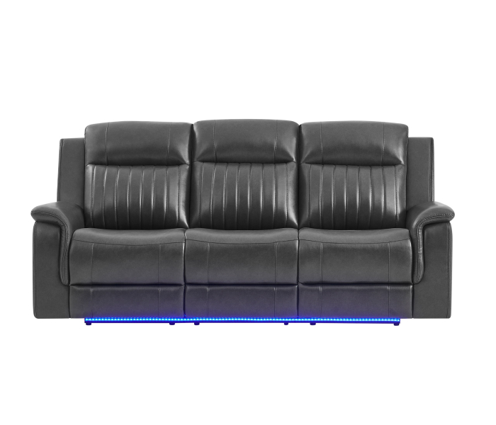 U8879 - Power Reclining Sofa With LED And Global Surround System - Charcoal - Dark Gray, 38.5"