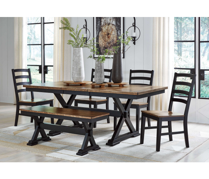 Wildenauer - Brown / Black - 6 Pc. - Extension Table, 4 Side Chairs, Bench