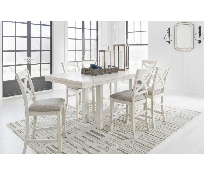 Robbinsdale - Antique White - 7 Pc. - Rectangular Counter Height Dining Extension Table, 6 Barstools