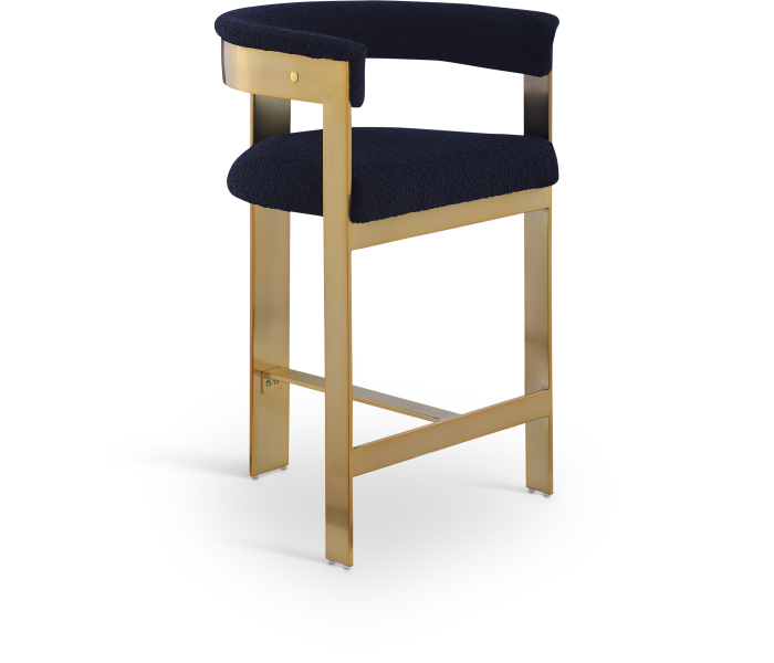 Romeo - Boucle Counter Stool With Gold Base (Set of 2) - Navy