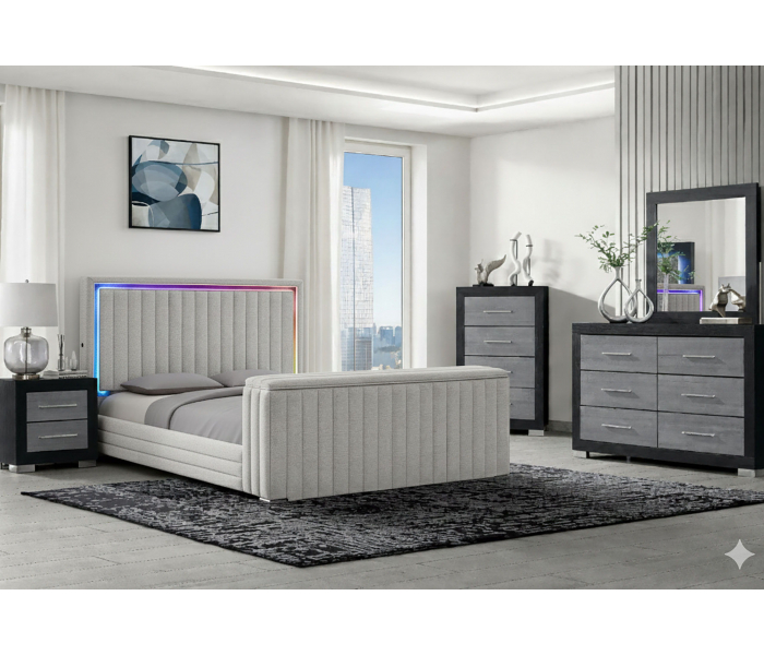 Elias - 5 Piece King Bedroom Set Regular Footboard - Black / - Dark Gray