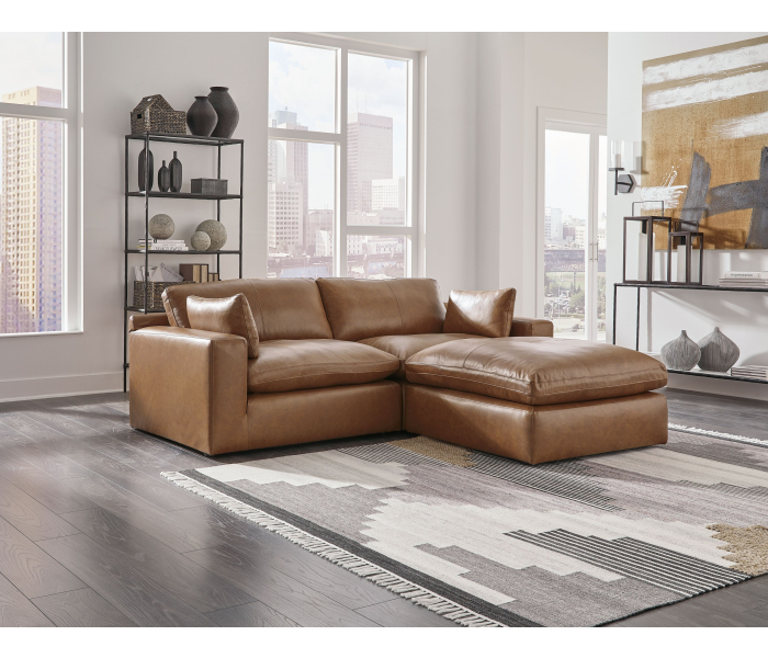 Emilia - Caramel - 3 Pc. - 2-Piece Sectional Loveseat, Ottoman