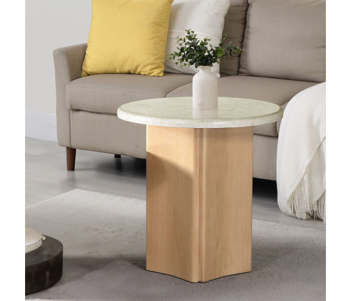 Qwin - End Table With Marble Top - Oak, 24"