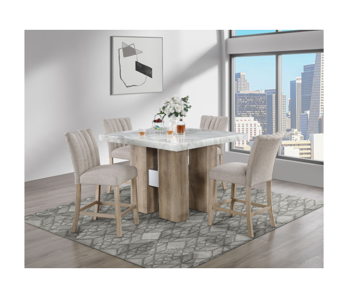 5 Piece Dining Room Set (Bar Table And 4 Bar Stools) - Natural Silver