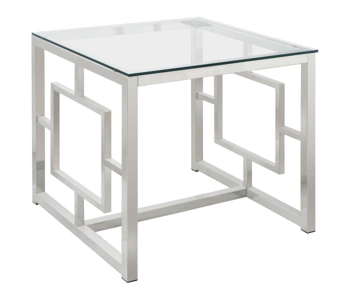 Merced - Square Glass Top Side End Table - Nickel, 23.75"