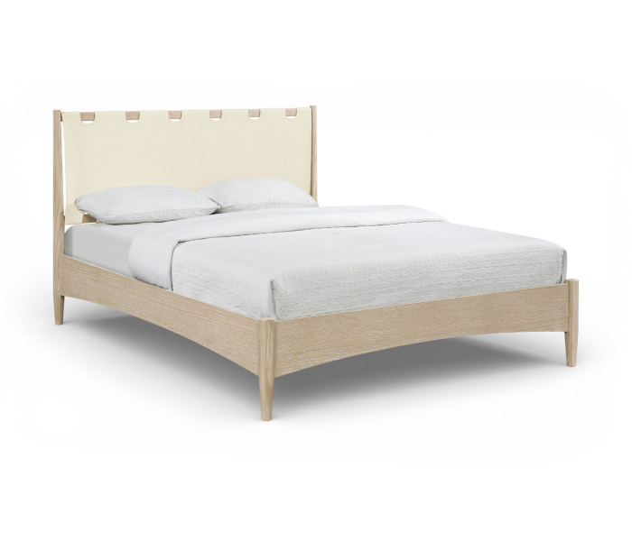 Santos - Vegan Leather Headboard And Wood Full Bed - Cream - Beige