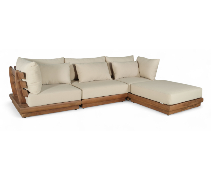 Mirella - 4 Piece Water Resistant Fabric 113" Outdoor Patio Modular Sectional - Tan - Beige, 113"