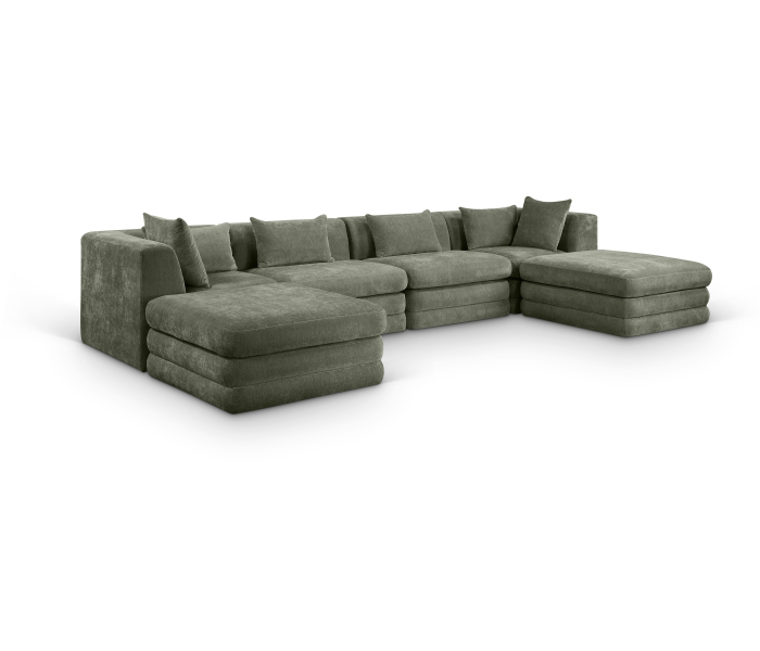 Stellar - 6 Piece Chenille Fabric 152" Upholstered Modular Sectional - Green, 152"