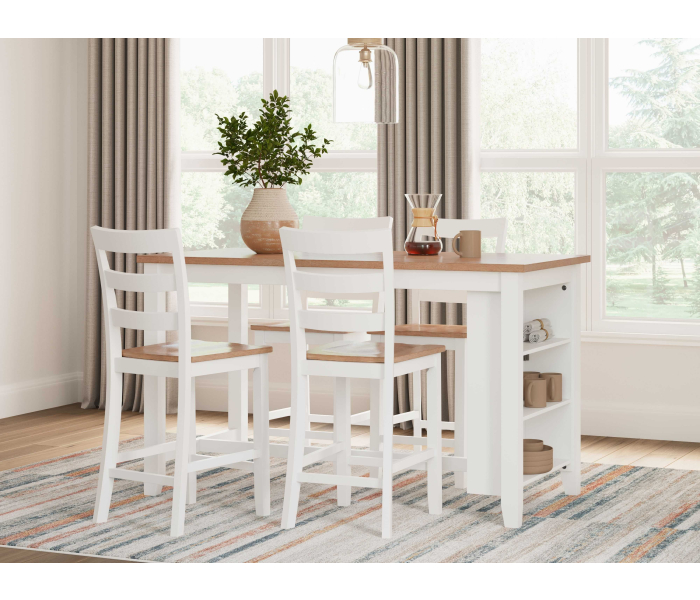 Gesthaven - Natural / White - 5 Pc. - Rectangular Dining Room Counter Table, 4 Barstools